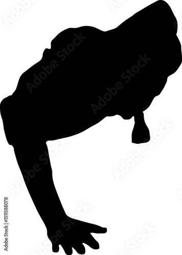 Silhouette of a man doing push-ups with one hand