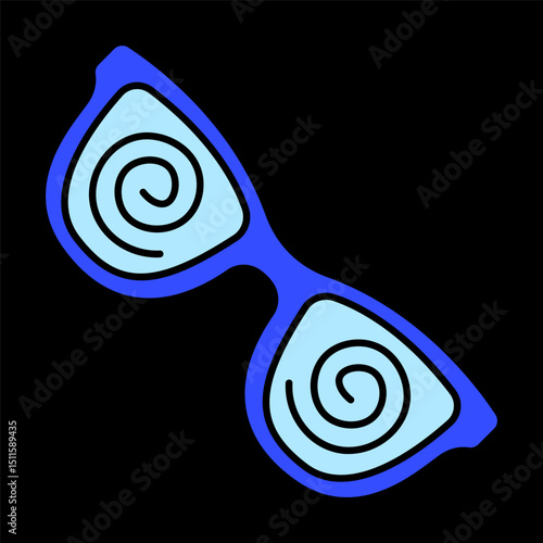 Vision disturbance icon. Spiral lenses on glasses illustrate dizziness, visual confusion, or disorientation caused by digital overuse or fatigue.