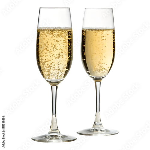 two glasses of champagne isolated on transparent background