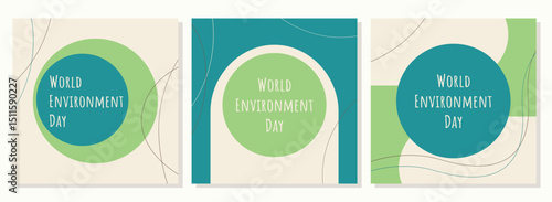 World Environment Day posters, brochure, flyer templates. Eco organic line abstract shape drawing, boho style hand drawn design, simple wallpaper