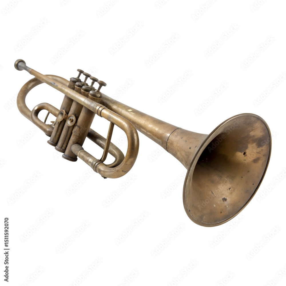 Obraz premium old brass trumpet isolated on transparent background