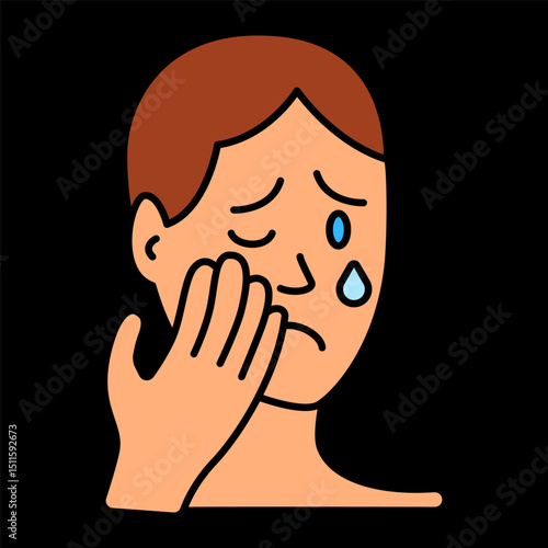 Toothache icon. Crying face with hand on cheek, indicating dental pain, sensitivity or oral condition.