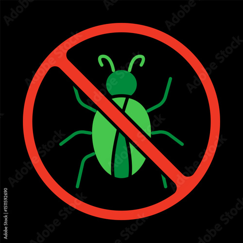 Pest control icon. Insect crossed out with red sign, symbolizing prohibition or elimination of bugs.