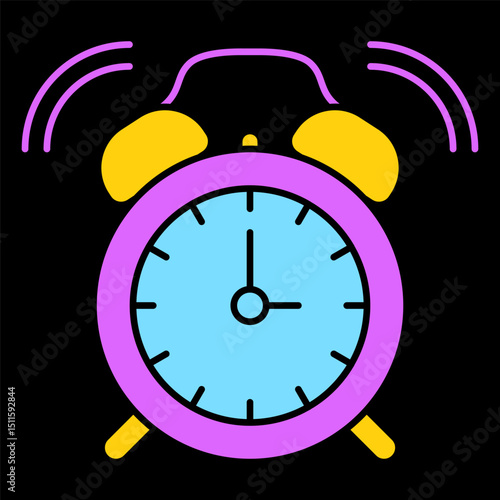 Alarm clock icon. Ringing clock with classic bell design, representing time, wake-up, and schedule.