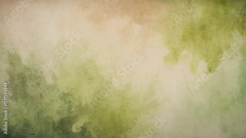 Subtle watercolor wash backdrop with blends of soft olive green and pale beige hues creating a nuanced, textural design element