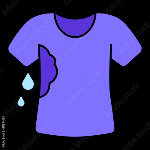 Sweaty shirt icon. Clothing with armpit moisture, symbol of overheating and fluid loss during activity.