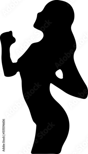 Black vector silhouette of a dancing woman's body and hair, illustrating beauty, fashion, and the graceful contour of a person's figure