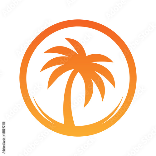 Island Circle Tropical Palm Tree Logo Vector.