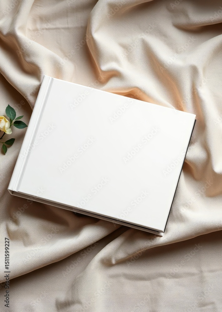 Elegant off white photo album or guest book resting on linen fabric. book mockup. Elegant off white photo album or guest book resting on linen fabric. book mockup.