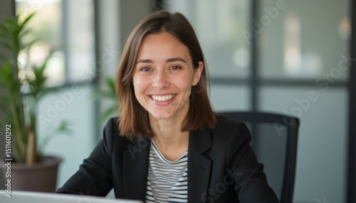 Free Download Smiling young woman in a professional setting - GFXLoad