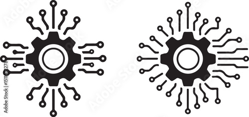 Modern tech icon featuring mechanical gear and electronic pathways