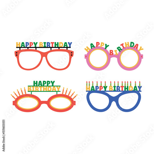 Happy Birthday Glasses Flat Icon Cartoon Illustration