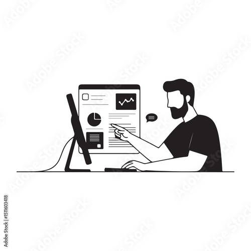 Business owner managing inventory on computer silhouette