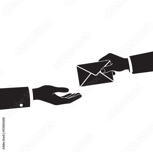 Hand receiving or giving money envelope silhouette