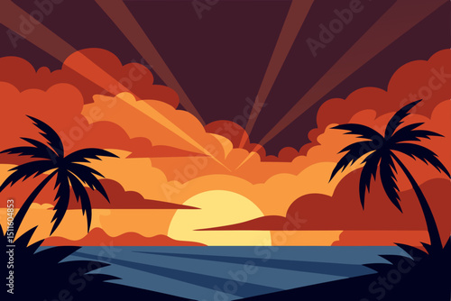 tropical beach with palm trees