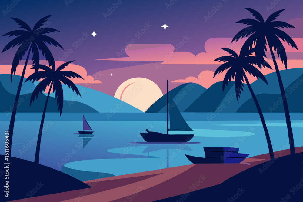 Naklejka premium tropical beach with palm trees