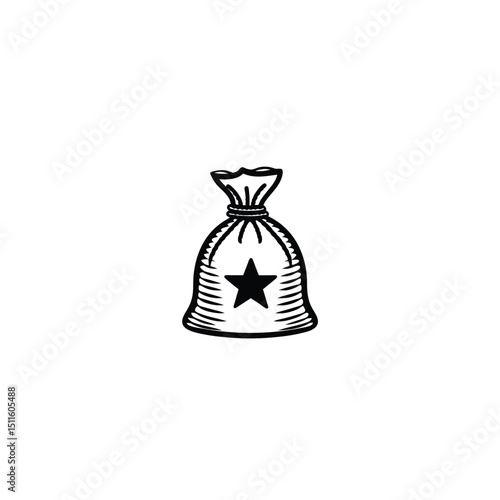 Silhouette of a money bag with a star stamp, symbolizing cashback or bonus on white background