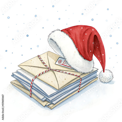 Santa's Hat Clipart on Letters to North Pole in Cozy Winter Scene