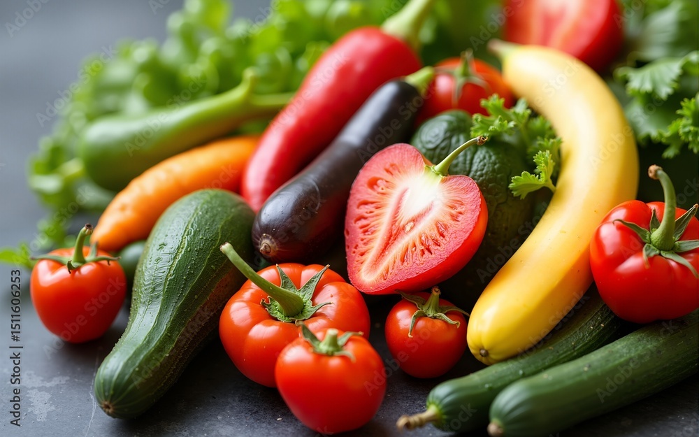 Fruit And Vegetables Power as a symbol of the powerful nutrition with natural minerals and vitamins from fresh produce as a concept for vegan and vegetarian fitness and dietary detox. High quality Fruit And Vegetables Power as a symbol of the powerful nutrition with natural minerals and vitamins from fresh produce as a concept for vegan and vegetarian fitness and dietary detox. High quality