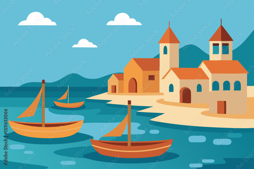 Naklejka premium illustration of a boat in venice