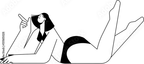 Illustration woman pointing lying down legs up graphic design vector art monochrome minimalist modern style vector art illustration