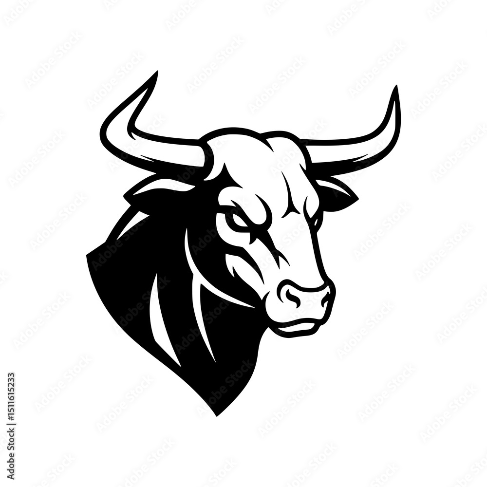 Bull Head Illustration. Silhouette. Black and white. Bull Head Illustration. Silhouette. Black and white.