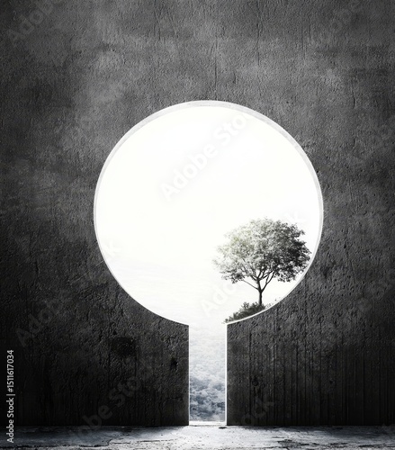 A mysterious wall featuring a unique keyhole design.