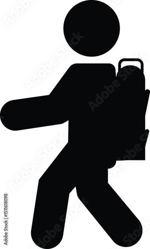 student icon. atleta icon. a silhouette of a man carrying a backpack. High school pupil with rucksack. black design. Vector 
