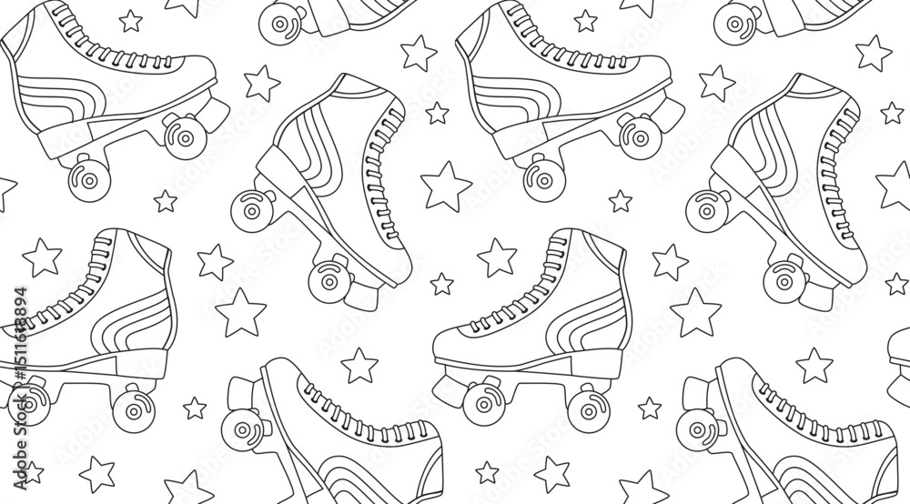 Fototapeta premium Doodle seamless pattern with vintage rollers and stars. Background with retro outline elements