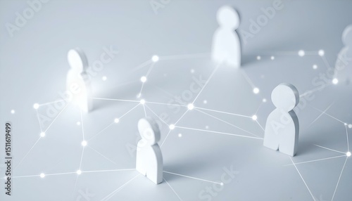 Abstract image of interconnected white figures representing a network, collaboration, or team. Ideal for business, technology, and social media concepts.