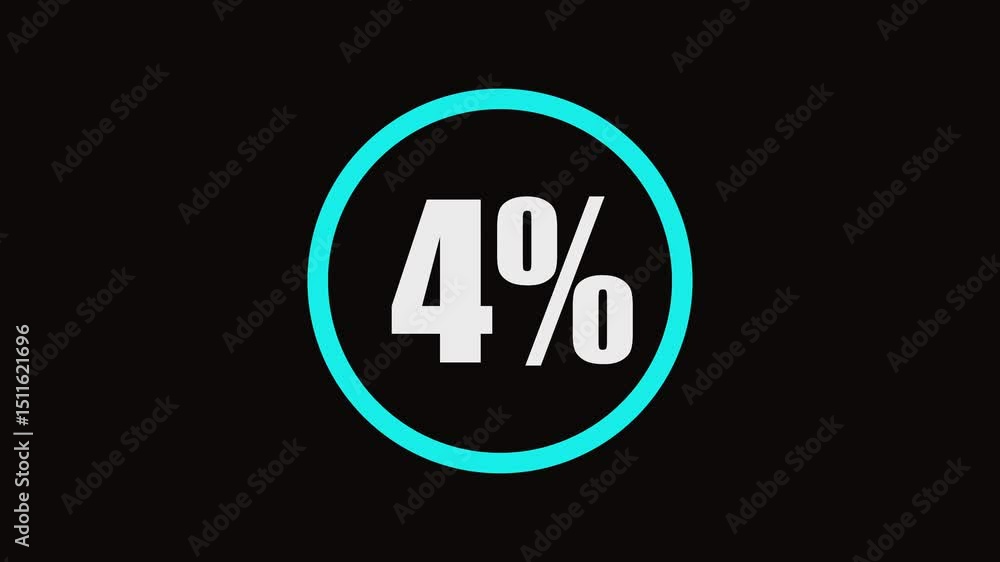 neon glowing text 4% icon on black background 4k animation. neon glowing text 4% icon on black background 4k animation.