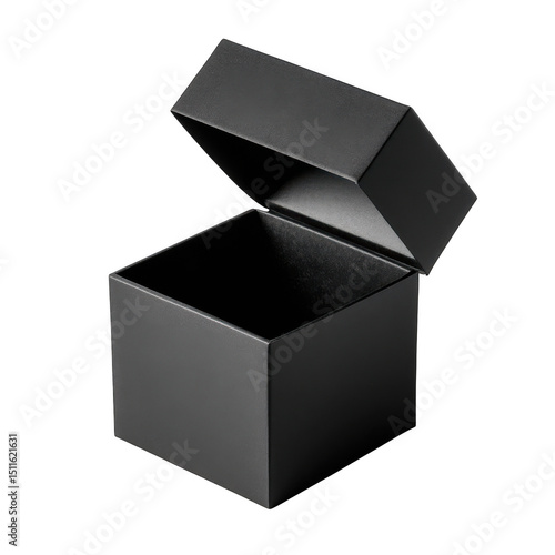 Open black square gift box isolated on transparent background