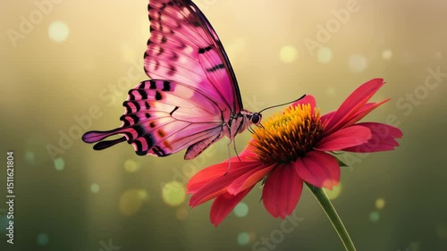 Vibrant butterfly perched on delicate flower, colorful insects in a serene garden setting, perfect for nature themes.