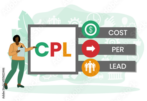 CPL - Cost Per Lead acronym, business concept background. vector illustration concept with keywords and icons. lettering illustration with icons for web banner, flyer, landing page, presentation