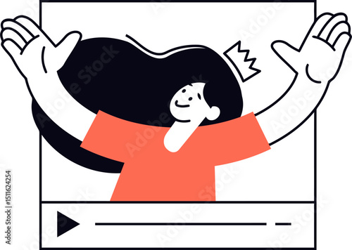 Cartoon character hands up happy animation vector illustration design graphic art person cheerful joy vector art illustration