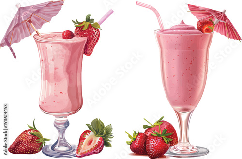 Strawberry Smoothies Vector Illustration on White Background