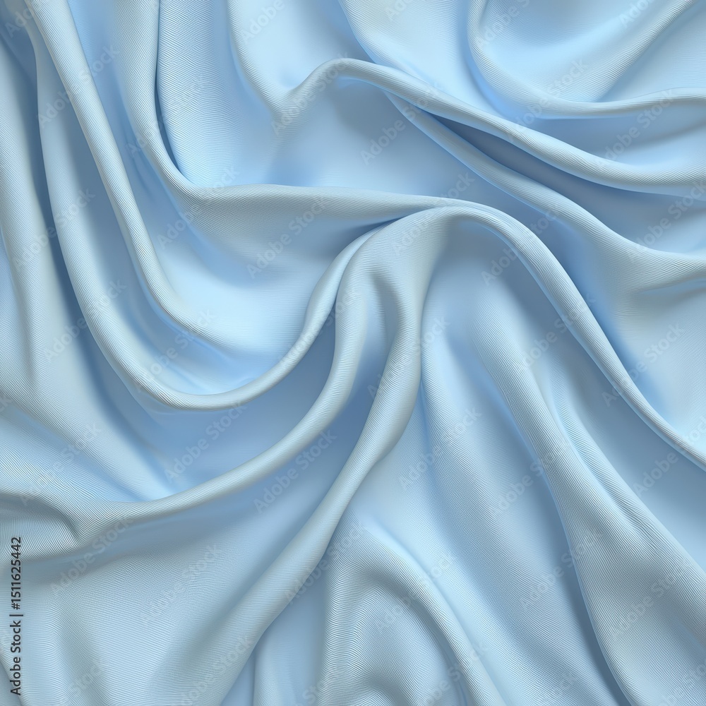 Fototapeta premium Light blue fabric with soft, flowing folds and ripples.
