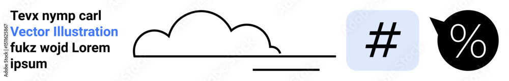 Fototapeta premium Cloud with three lines, metadata tag in rounded square, percentage symbol in chat bubble. Ideal for technology, data, communication, analytics, social media, cloud services simple landing page