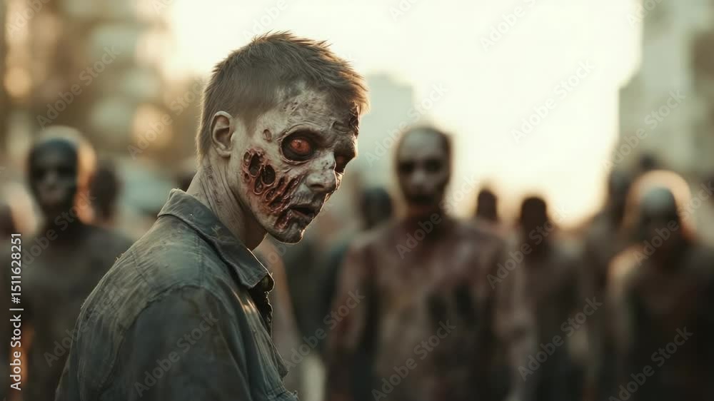 Decaying zombies roaming desolate urban landscape, revealing haunting aftermath of catastrophic outbreak with spine chilling supernatural menace Decaying zombies roaming desolate urban landscape, revealing haunting aftermath of catastrophic outbreak with spine chilling supernatural menace