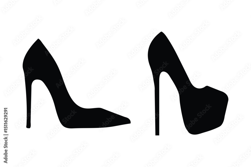 Obraz premium Woman stilettos high heel silhouette. editable stroke, flat design style isolated on white linear pictogram. Elegant High Heel Shoe Silhouette with Platform or minimalist design perfect for Fashion.