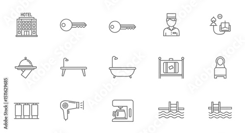Hotel and Accomodation icons, set of line icons, icon sheet. Editable strokes