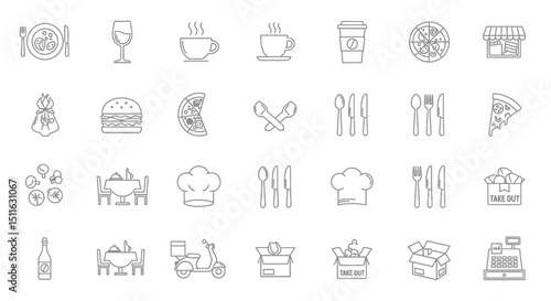 Restaurant icons, set of line icons, icon sheet