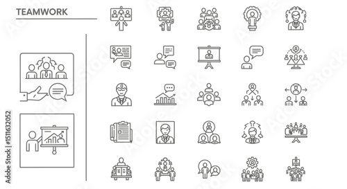 Teamwork icons, set of line icons, icon sheet