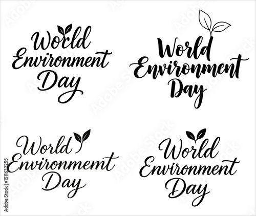 World Environment Day Calligraphy Designs with Symbolic Green Leaf Accents.