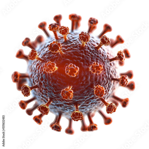 Detailed view of a virus structure highlighting spikes and surface features in a laboratory setting