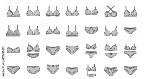 women undergarments icons, set of line icons, icon sheet