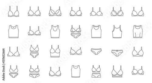 women undergarments icons, set of line icons, icon sheet