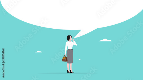 woman thinking with big think bubble, big idea or solution for business growth or career success, innovation to solve problems concept vector illustration with flat design style