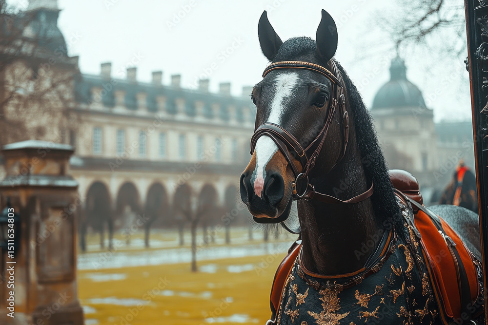 Obraz premium A horse with a saddle trotting gracefully.