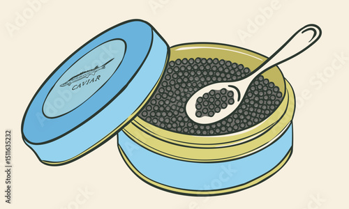 Sturgeon fish artwork for t shirt print, poster, sticker and other uses. Caviar love club. Caviar tin vintage artwork.